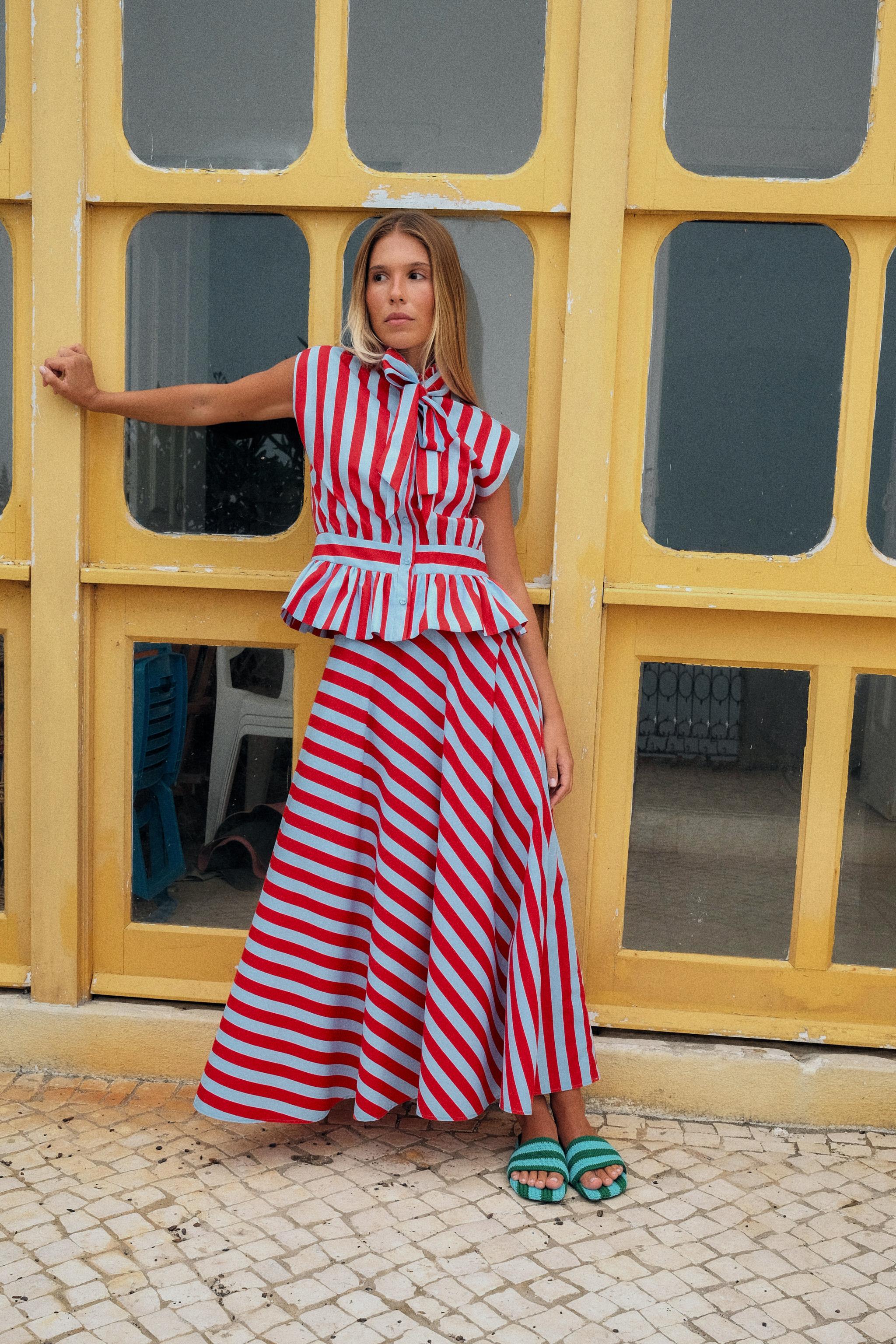 STRIPED CAPE MIDI SKIRT